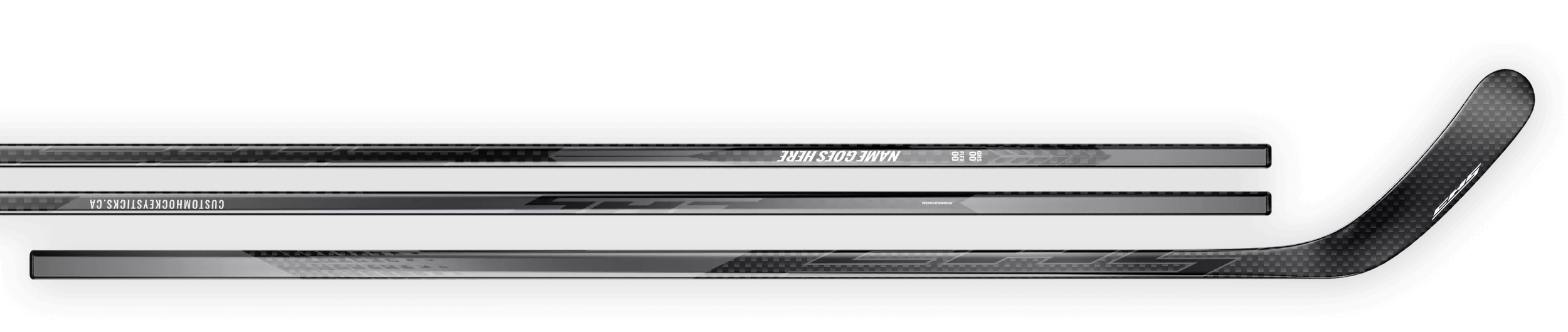 Grey decal on a 12K carbon fiber hockey stick.