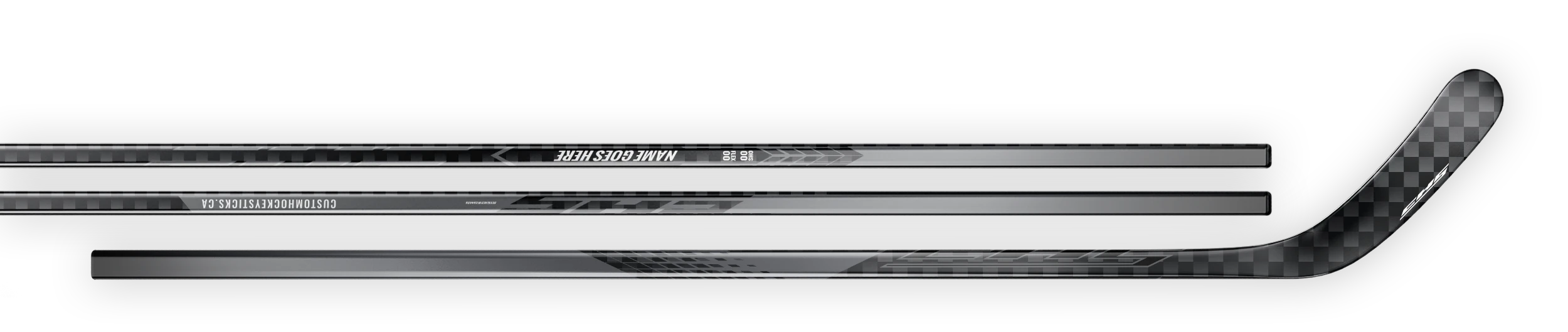 Grey decal on a 18K carbon fiber hockey stick.