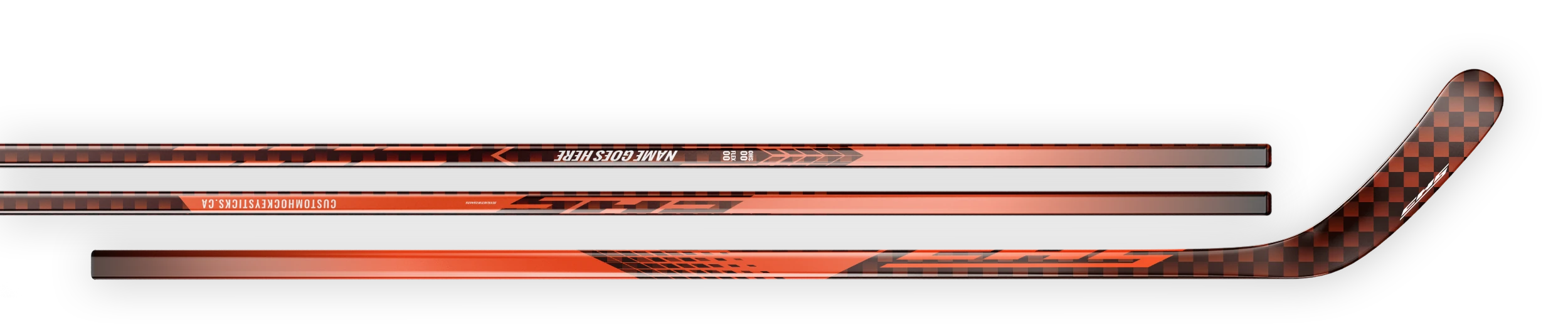 Orange decal on a 18K orange carbon fiber hockey stick.