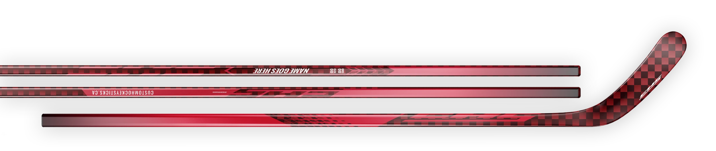 Red decal on a 18K red carbon fiber hockey stick.