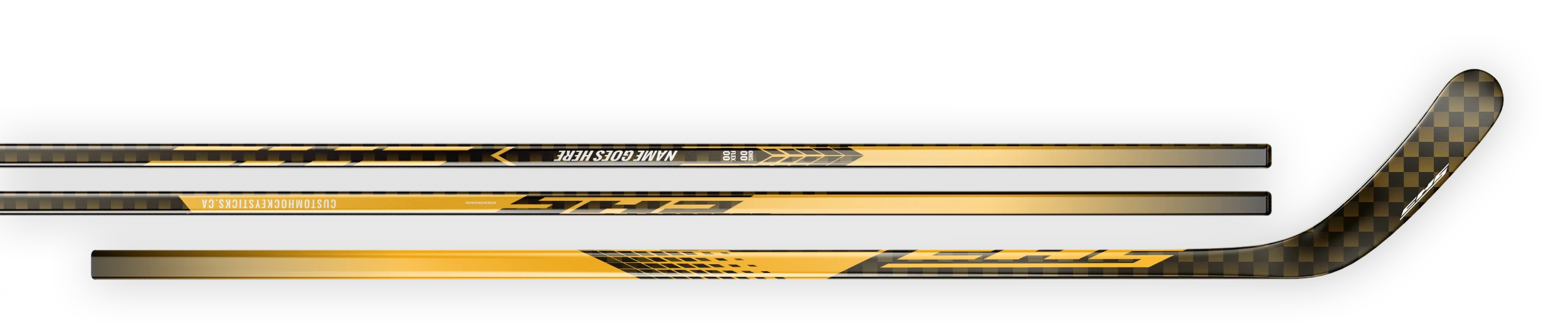 Yellow decal on a 18K carbon fiber hockey stick.