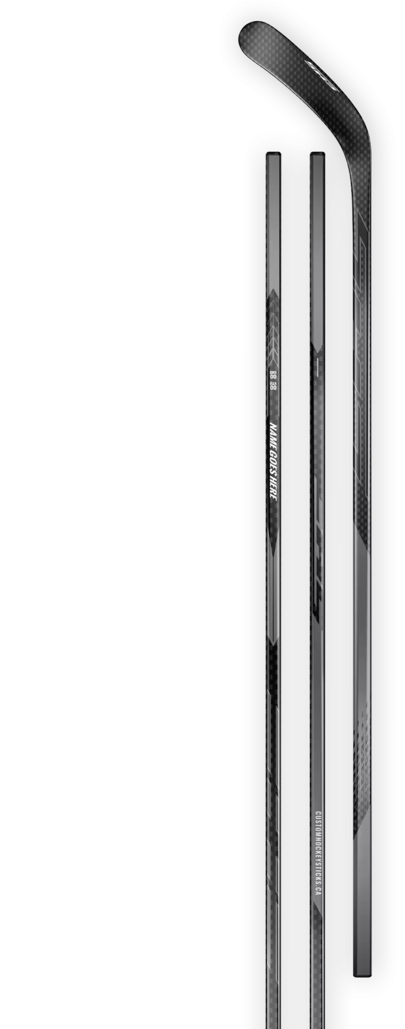 Grey decal on a 12K carbon fiber hockey stick.