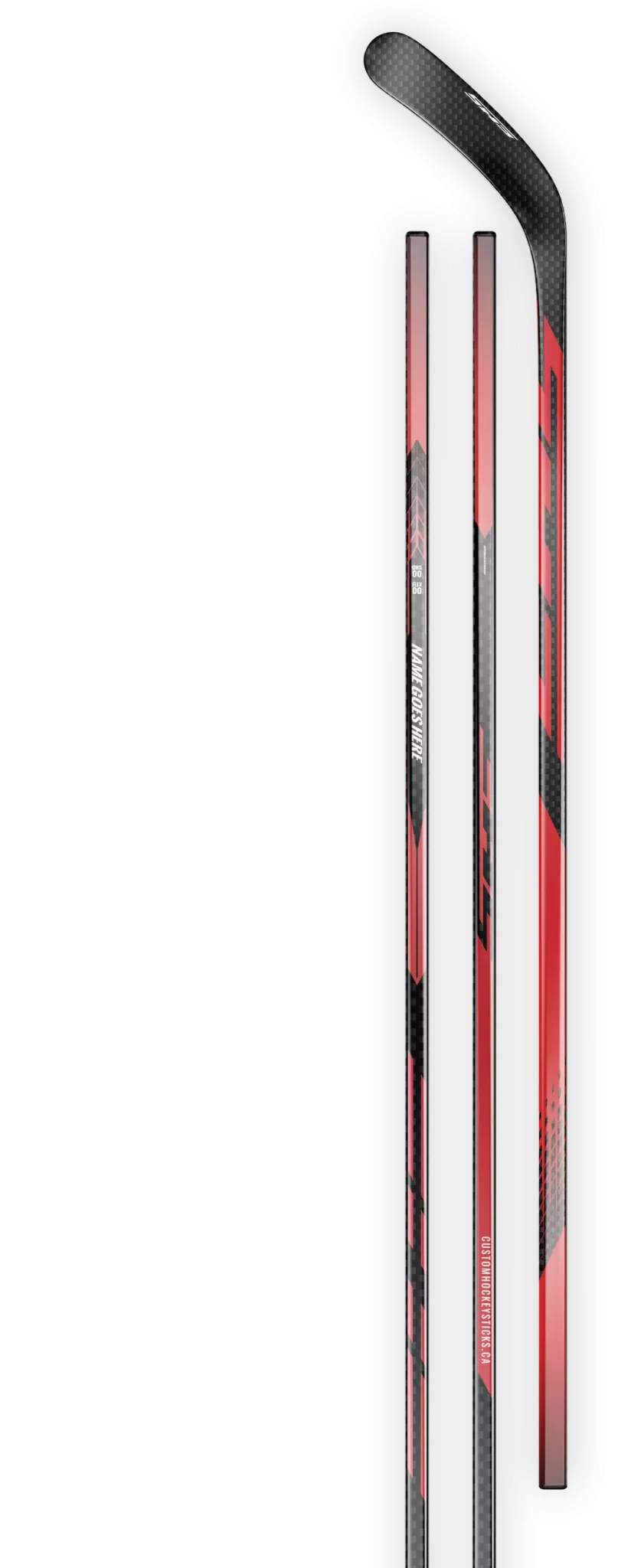 Red decal on a 12K carbon fiber hockey stick