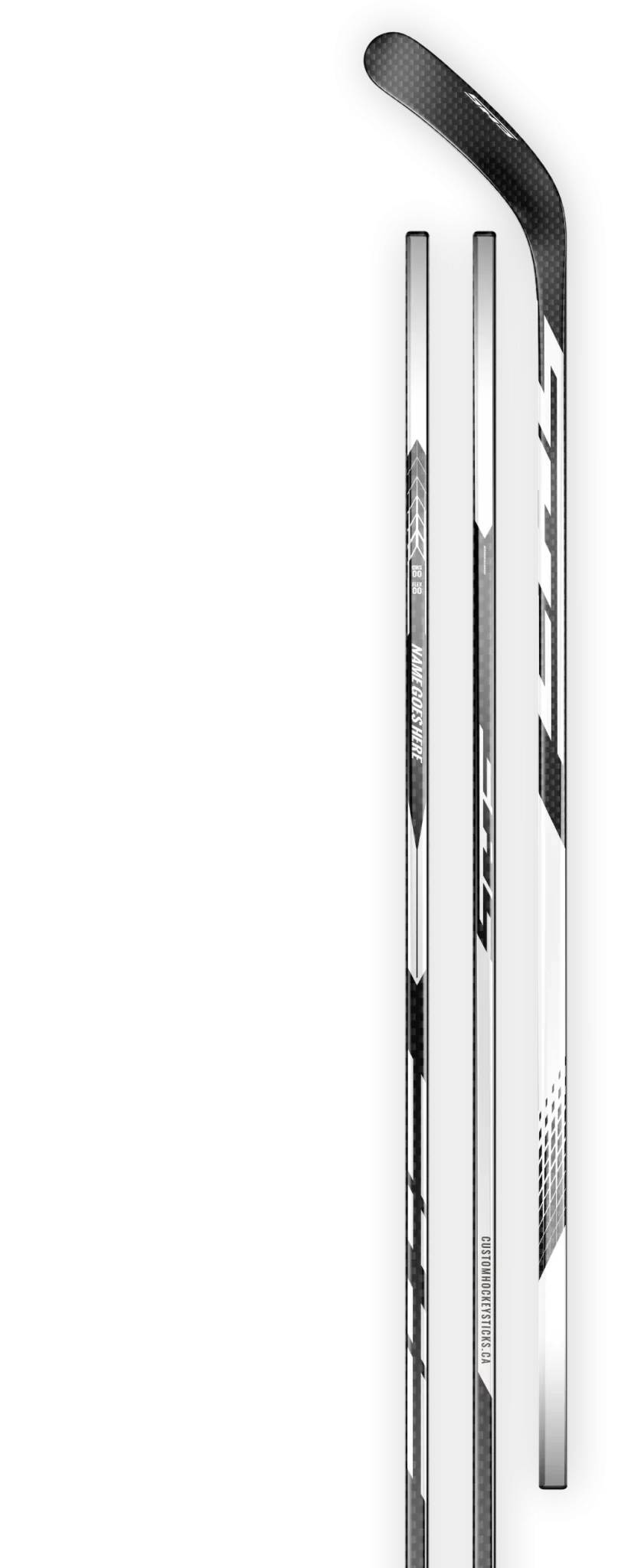 White decal on a 12K carbon fiber hockey stick.