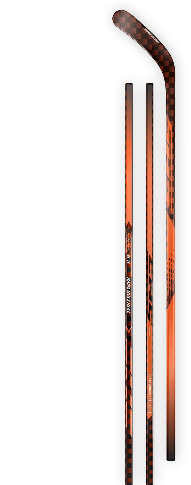 Orange decal on a 18K orange carbon fiber hockey stick.