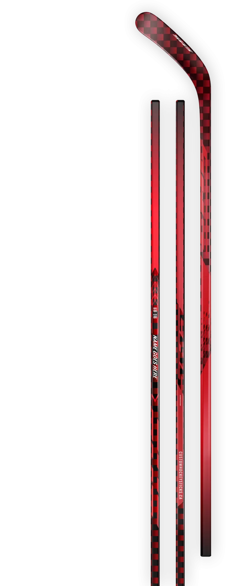 Red decal on a 18K red carbon fiber hockey stick.