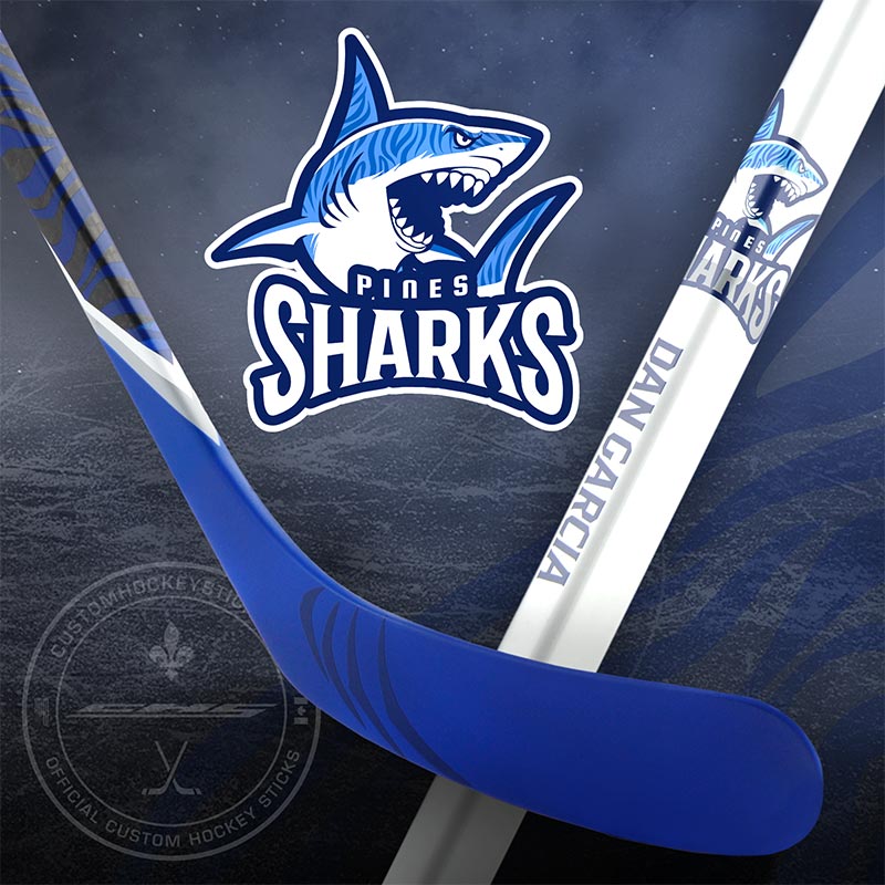 Pine Sharks custom hockey stick.
