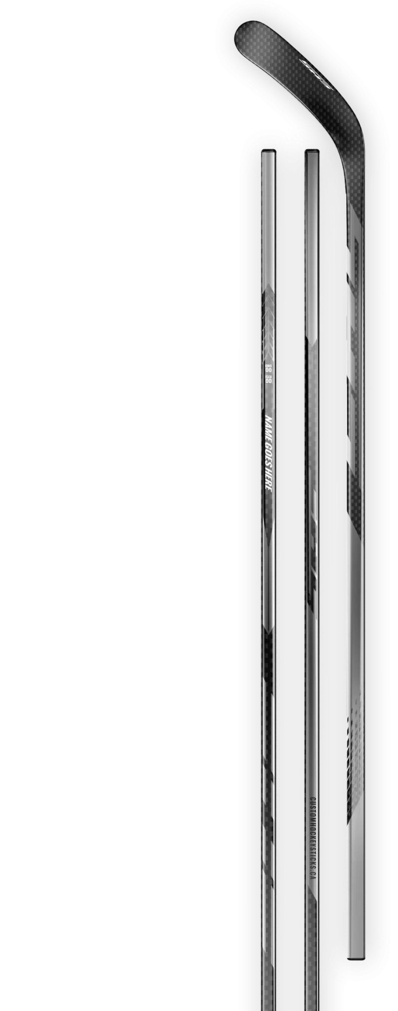 Grey decal on a 12K carbon fiber hockey stick.