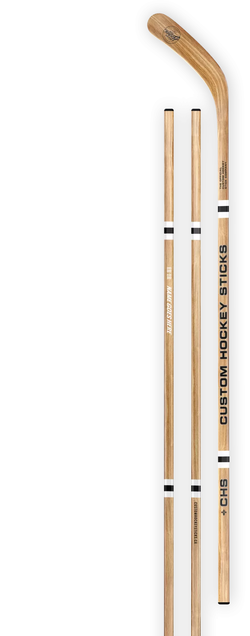 Custom hockey stick with vintage wood grain.