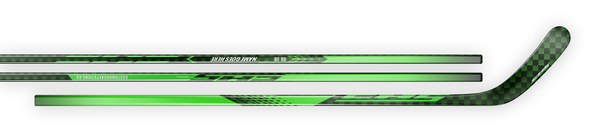 Green decal on a 18K green carbon fiber hockey stick.
