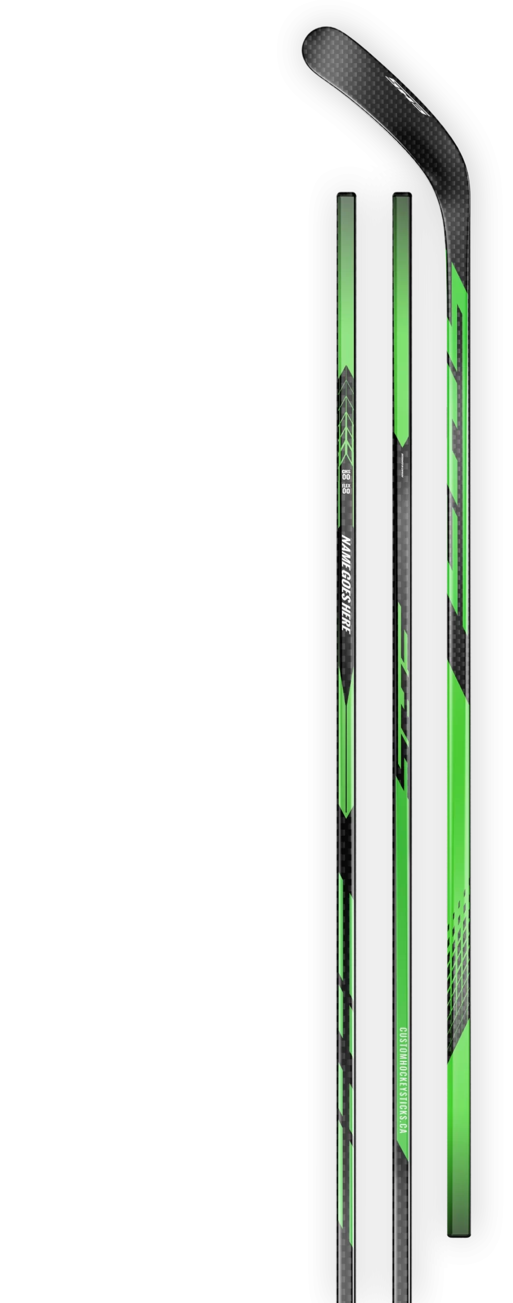 Green decal on a 12K carbon fiber hockey stick.