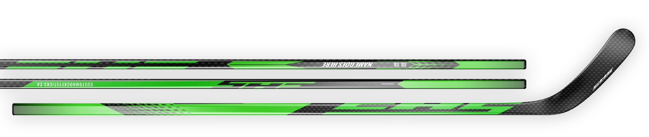 Green decal on a 12K carbon fiber hockey stick.