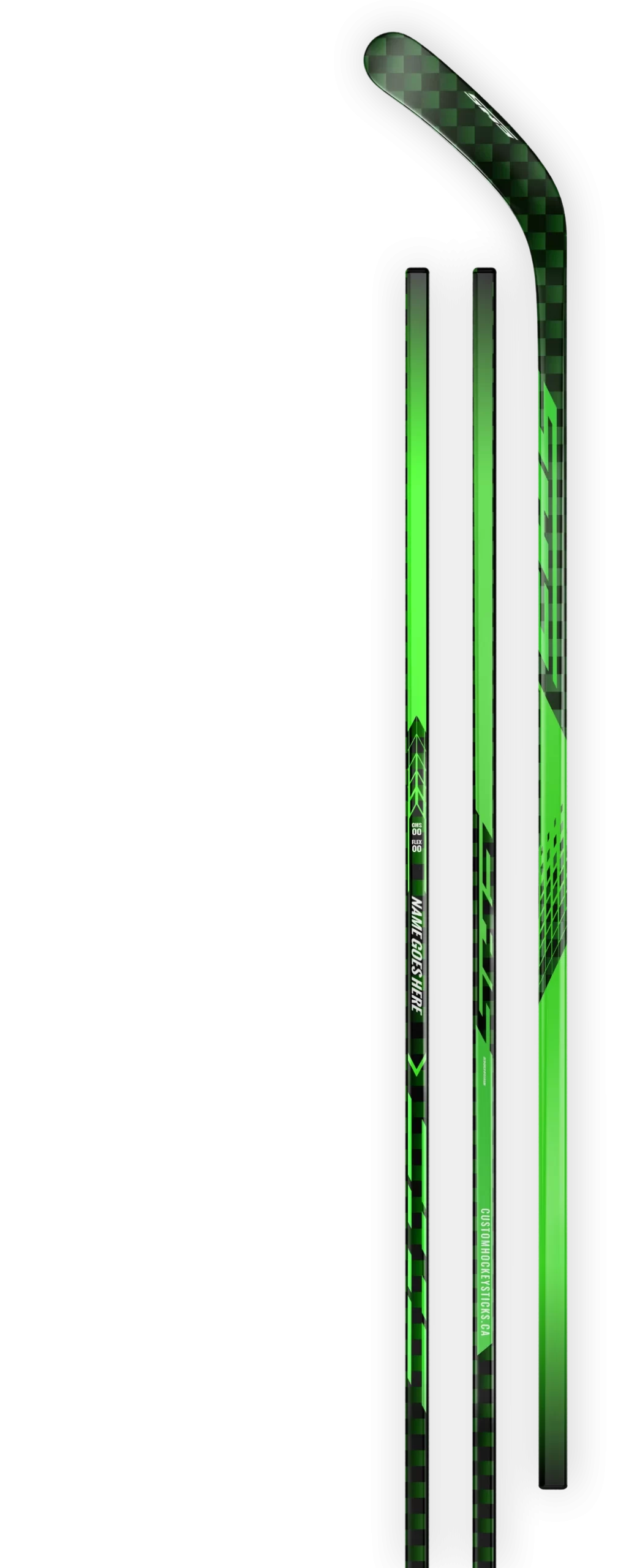 Green decal on a 18K green carbon fiber hockey stick.