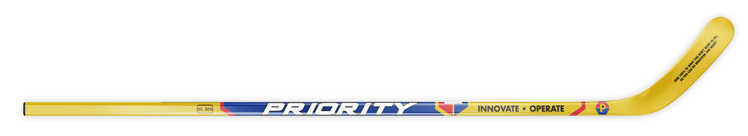 Priority branded hockey stick.